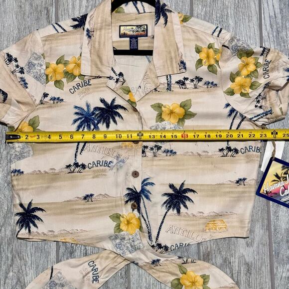 Havana Jack's Cafe Women's Hawaiian Shirt NWT XL Knot Front Crop Tan Yellow READ - Picture 6 of 9